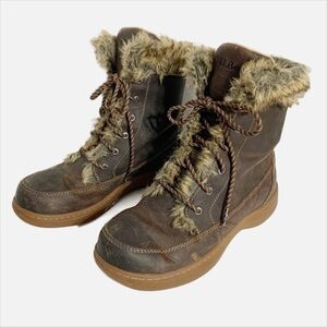 L. L. Bean Oiled Leather Upper Faux Fur Insulated Lace Up Winter Boots TEK 2.5